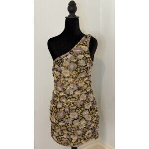Zara  Allover Floral Print One Shoulder Ruched Gathered Bodycon Dress Size M